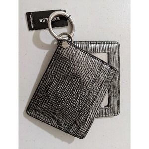 New Express silver metallic keychain mirror card holder ID organizer wallet